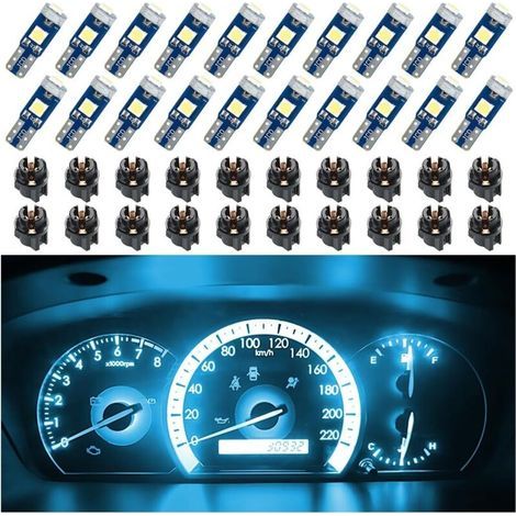 Lot de 20 ampoules LED T5 pour tableau de bord de voiture, ampoules haute luminosité 3030-3SMD de remplacement avec douille à verrouillage par rotation, bleu glacier (1/5)