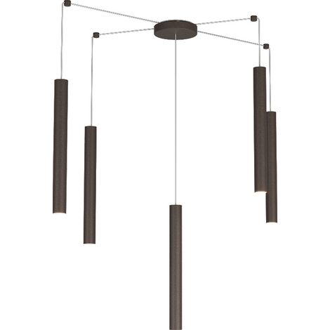 Sospensione Moderna Round Tube Metallo Marrone 5 Luci Gu10 (1/4)