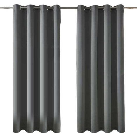Rideaux Occultants Longs pour Salon - Lot de 2 Panneaux à Oeillets Isolants Assombrissants - Gris Foncé 132x183cm (1/4)