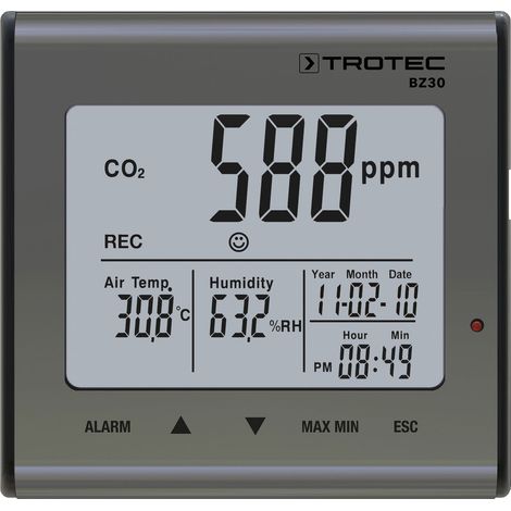 TROTEC Capteur qualité de l'air intérieur BZ30 - Station météo - Thermo-hygromètre enregistreur de CO2 PPM