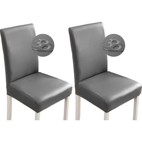 Housses de chaises de salle à manger élastiques, housses de chaises en cuir PU imperméables, housses de chaises universelles adaptées aux restaurants, cuisines et hôtels (ensemble de 2 pièces, gris).