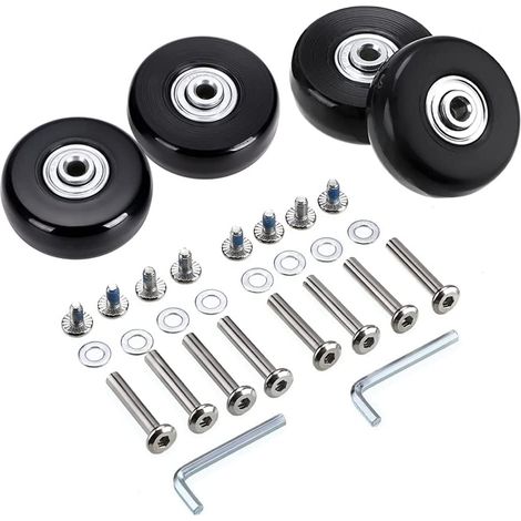 Juego de 4 ruedas giratorias de goma de repuesto para maletas, carritos de equipaje y cochecitos de bebé, diámetro exterior 45 x 18 mm.