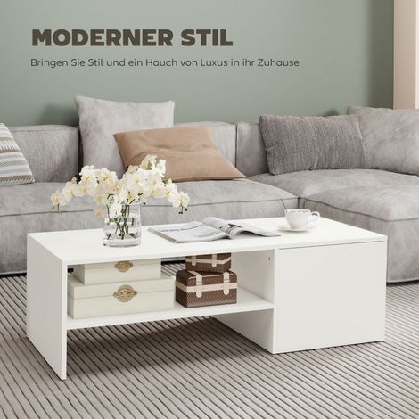 Tisch niedrig 110x52x36 cm weiß ausziehbar mit Stauraum, Holzwerkstoffpaneele, MEUBLIV (1/5)
