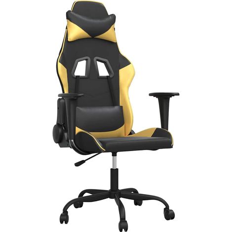 vidaXL Silla gaming de masaje cuero sintético negro y dorado (1/2)