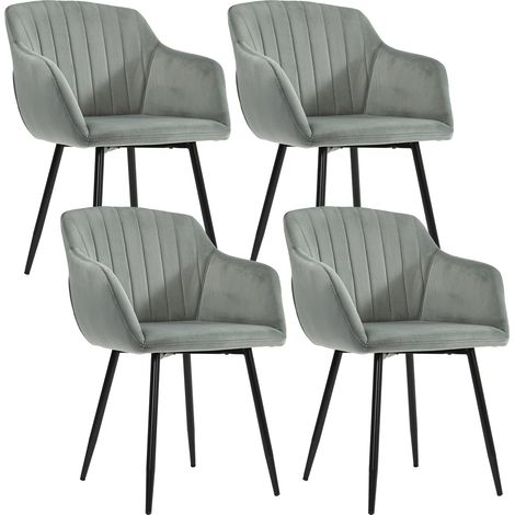 Goeurvant – Lot de 4 chaises de salle à manger minimalistes – Assise large en velours – Accoudoirs ergonomiques – Capacité 150 kg – Gris clair