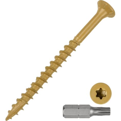 Vis Pour Terrasses (9x2-1/2") 60Pcs, Vis À Bois En Acier Carbone Revêtement Époxy Avec Tête Torx T25 - Pour Wood Fence, Table, Tan (1/5)