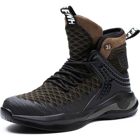 Chaussures de sécurité à coque acier anti-écrasement, résistantes à la perforation, respirantes et légères, maille aérée, pointure 45, idéales pour le travail. (1/5)
