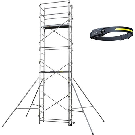 Trabattello 2 plateaux - Altezza max. di lavoro. 6.50m + Lampada frontale - 236705-LAMPE