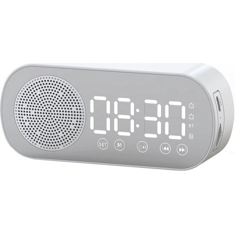 Digitaler Wecker – Bluetooth-Lautsprecher – Premium-Wecker – mit LED-Spiegeldisplay – zwei laute Alarme – Digitalradiowecker – Weiß (1/5)