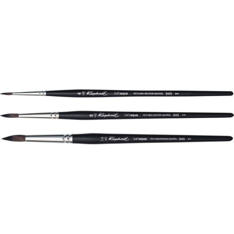 3 pinceaux ronds Softaqua Raphaël n°4 n°8 n°14 petit-gris série 845 (1/4)