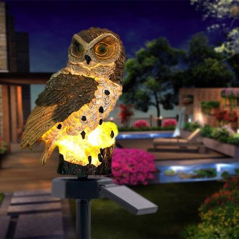 Lampe jardin solaire chouette marron -Nosheir- Imperméable LED, décoration extérieure - Pour pelouse/allée/fête (1/4)