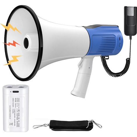 Mégaphone Transportable 120 W, Portée Maximale 2000 m, Mégaphone avec Sirène et Microphone, Fonctions Enregistrement et Bluetooth, Megaphone Porte Voix avec Bandoulière Réglable (1/5)