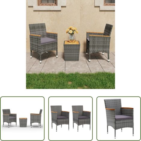 Terrasse - 3-tlg. Bistro-Set Poly Rattan und Akazienholz Grau (1/5)
