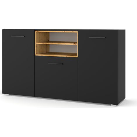 COMMODE DE SALON TV ANETTE DYNAMIC 24 151x44x86cm CHÊNE NOIR MAT (1/5)
