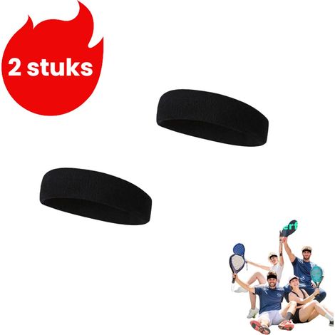 Set de 2 bandeaux de sport absorbant la transpiration pour fitness et yoga, bandeau de cheveux élégant pour l'extérieur, tour de tête 58 cm, noir (1/5)