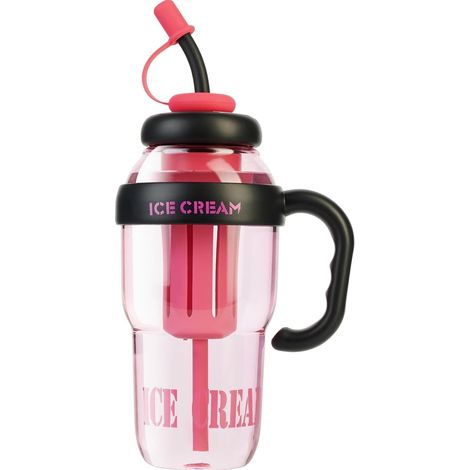 Gourde rose avec poignée et paille, grande gourde pour filles avec paille et bouchon à paille, gourde de sport de 1 litre (34 oz). (1/5)