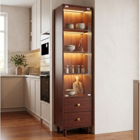 Vitrina alta 40 x 35 x 165 cm marrón con LED integrado (1/5)
