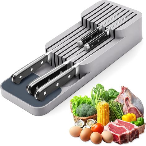 Porte-Couteaux Sans Couteau,Porte-Couteaux Universel,Amélioré Porte-Couteaux de Tiroir,Blocs Couteaux Vides pour 9 Couteaux pour Tiroirs,Plan de Travail,Cuisine,Bureau(Gris) (1/5)
