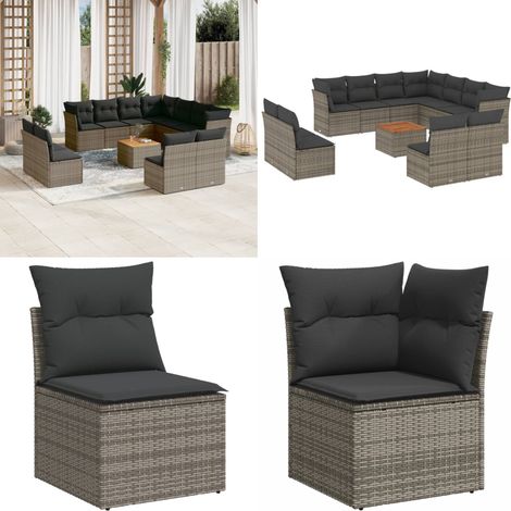 Salon de jardin avec coussins 12 pcs gris résine tressée - Ensemble Salon De Jardin - Mobilier Extérieur - Canapé Jardin - Chaise Jardin - Table Basse Jardin - Home & Living (1/5)