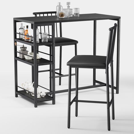 Bealife Tavolo Alto per Mangiare in Piedi con 2 Sgabelli con Schienale - Set Mobili per Cucina e Sala da Pranzo in Struttura in Acciaio Nero