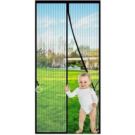 Zanzariera magnetica per porta, 80 x 210 cm, nera, autosigillante, robusta, a mani libere, zanzariera per porta con magneti, tenda per porta, porte finestre con cinghia magnetica di stoccaggio