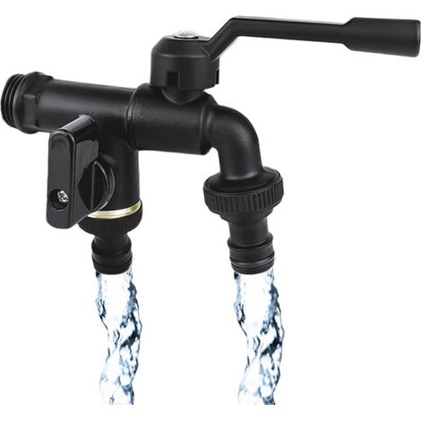 Doppelter Gartenwasserhahn 1 2-Zoll-Wasserzulauf und zwei 3 4-Zoll-Wasserablaufschläuche Edelstahl frostbeständig Außenwasserhahn für Garten und (1/5)