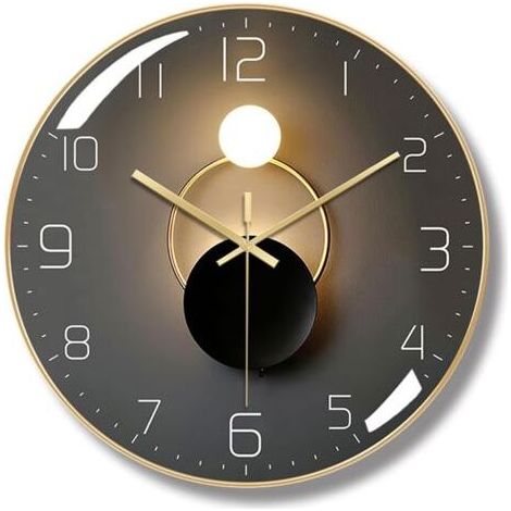 Moderne Horloge Murale Silencieuse,Pendule Murale de 30 cm de Diamètre, Ronde Numérique à Quartz(Noir) (1/5)