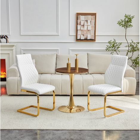 Set tavolo e sedie rotondo 60 cm, MDF effetto noce, 2 sedie bianche DESVIAE (1/5)