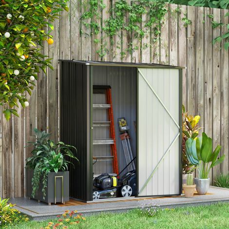 Abri de jardin 161.5x94.5x196 cm noir en acier galvanisé avec toit monopente et porte verrouillable (1/5)