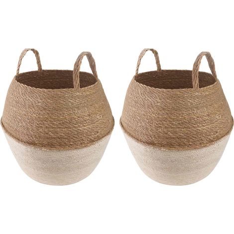 Pflanzenkübel mit Griffen 2 pcs Weiß Ø 32 x 32 cm 100% Seegras vidaXL (1/4)