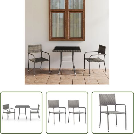 Chaises de jardin - Ensemble à manger de jardin 3pcs Résine tressée Anthracite gris (1/5)
