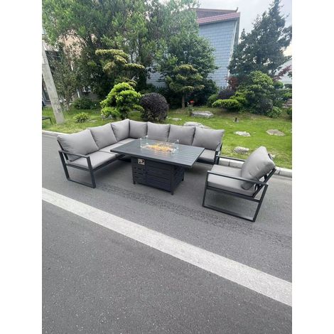 Fimous Aluminum Outdoor Garden Furniture Set Corner Sofa Chair Gas Fire Pit Dining Table Set Gas Heater Burner Dark Grey 7 Seater (1/5)