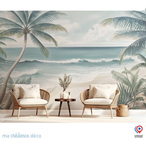 Papier peint : Palmiers et mer - Intissé - L.200 x H.280 cm - Marron (1/3)