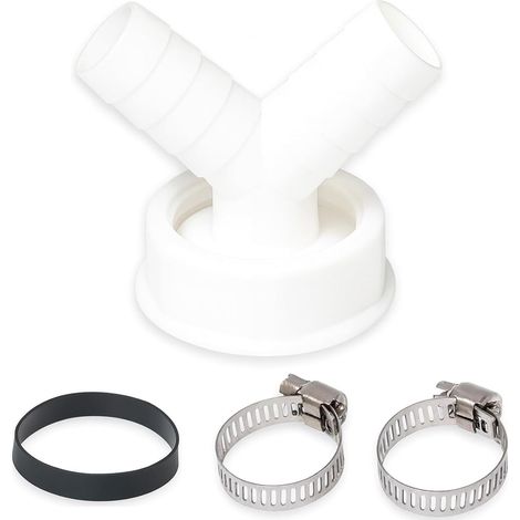 Adaptateur de vidange double pour machine à laver - 1/2" - Avec 2 colliers de serrage - Adaptateur Y DN40 de 16 à 25 mm - Pour lave-vaisselle et machine à laver (1/5)