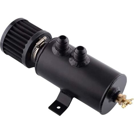 Voiture Moteur Récupérateur d'Huile, 50ML Réservoir de Séparateur d’Huile et Air Kit de Récupérateur d'Huile en Aluminium Respirer Réservoir de Respiration Huile avec Air Filtre,Noir (1/4)