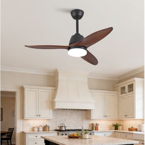 Ventilador de techo silencioso de 107 cm con luz LED, motor DC reversible, 3 aspas, color nogal oscuro. (1/5)