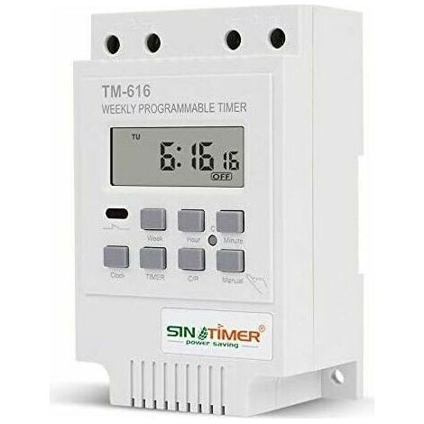 1x TM616 Programmateur interrupteur relais, 12V minuterie programmateur horaire électrique hebdomadaire numérique timer interrupteur avec écran numérique LCD - Blanc (1/5)