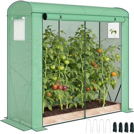 Serre fenêtres grillagées porte enroulable acier bâche 200x75x188 cm serre jardin verte protection cultures extérieure (1/5)