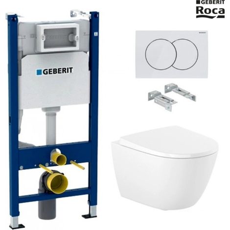 Bastidor empotrado GEBERIT Duofix pack cisterna y pulsador Delta 01 blanco brillo con inodoro suspendido Rimless ROCA Ona blanco