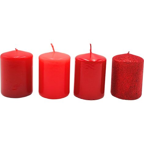 Lot de 4 Bougies Piliers pour Couronne de l'Avent et Table - Rouge Pailleté - 5 x 7 cm (1/5)