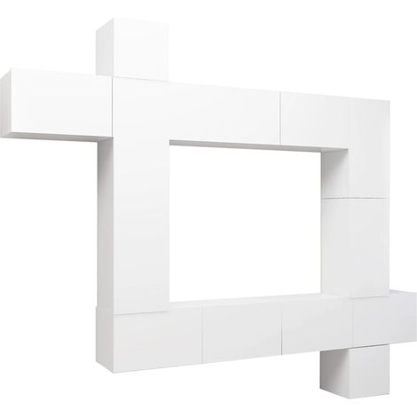 Ensemble de meubles armoire buffet TV télévision salon chambre séjour 9 pièces bois d'ingénierie blanc (1/5)