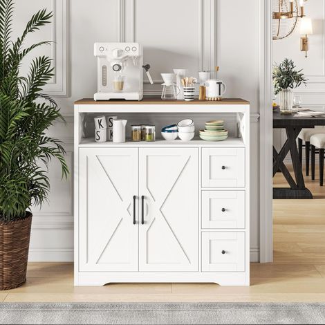 Sideboard 100 x 40 x 105 cm mit Schubladen und Ablagefächern - Skandinavischer Stil - Weiß