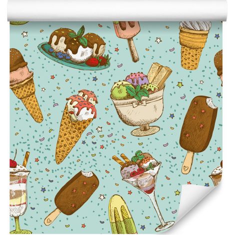 Papel pintado de helados de colores para salón y dormitorio, 50x1000 cm. (1/5)