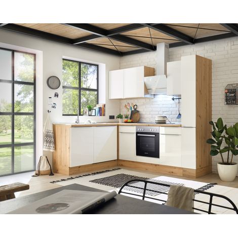 Küche Küchenzeile Winkelküche Marleen Premium 250 cm Weiß Artisan Eiche Respekta
