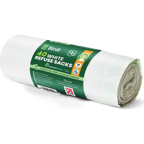Lot de 40 sacs poubelle blancs avec cordon de serrage 30 L solides et sécurisés, recyclés, résistants aux déchirures, parfaits pour un usage quotidien, la maison, le bureau, la cuisine et les (1/5)