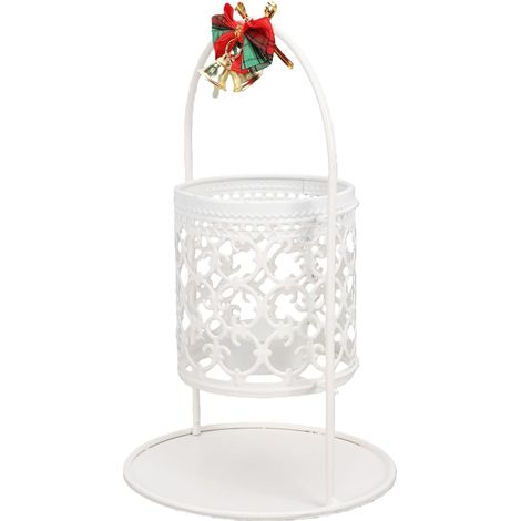 Iron Candle Holder, Hollow Cut-Out Design (White) (1/5)