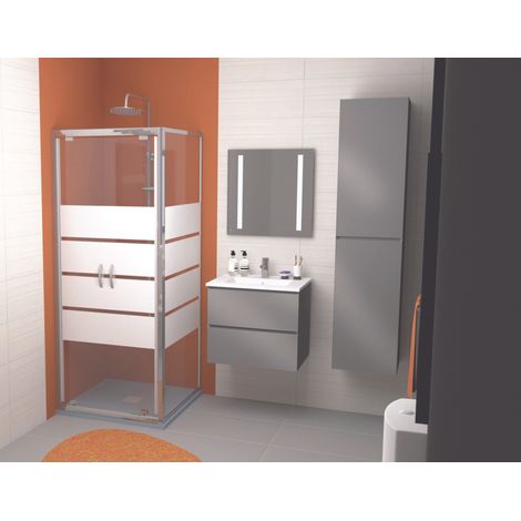Ondee – Colonne de salle de bain à suspendre 40cm – Anthracite brillant – 2 portes avec fermeture progressive – 4 étagères en verre – H171cm