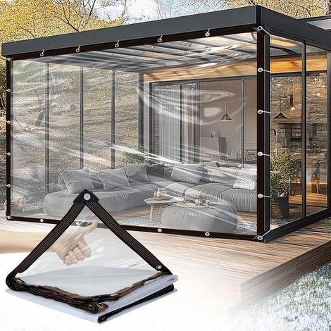Transparente Plane für den Außenbereich 2 m x 15 m 10 mm Ösen Regenschutz Wasserdicht UV beständig Luftdicht mit Ösen (1/5)