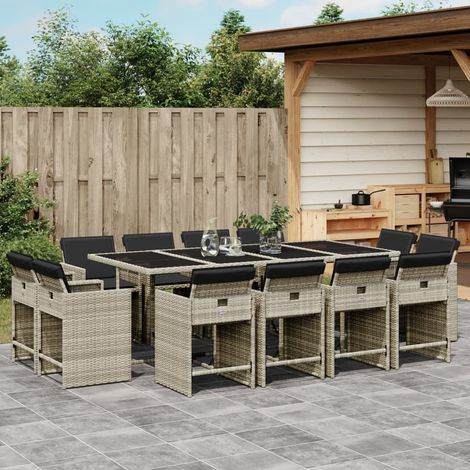 Ensemble à manger de jardin et coussins 13 pcs-Salon de jardin gris clair rotin 786842 (1/5)