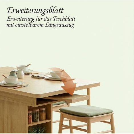 Table à manger extensible 110-130x70x75 cm en MDF effet bois naturel, rangement intégré – MEUBLIV (1/5)